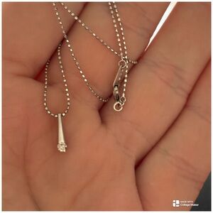 10k White Gold 0.06 cttw Natural Diamond Mini Bar Pendant Necklace